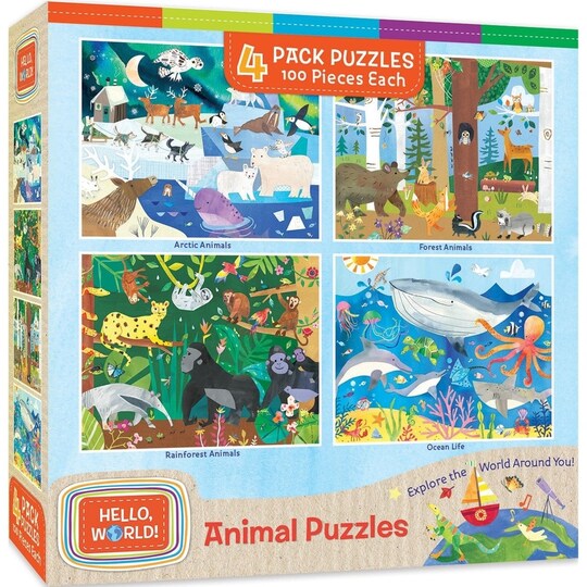 MasterPieces; Masterpieces 100 Piece Jigsaw Puzzles 4 Pack Kids Wildlife Animals; Category:Puzzle Games; Image:1